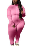 Pink Casual Daily Solid Turtleneck Plus Size 