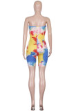Yellow Fashion Sexy Print Patchwork letter Tie-dyed Sleeveless Wrapped Jumpsuits