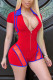 Red Sexy Solid Patchwork Turndown Collar Regular Rompers