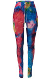 rose red Fashion Casual Adult Tie Dye Pocket Tie-dye Slit Boot Cut Bottoms