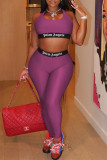 Grey Casual Sportswear Solid Patchwork U Neck Sleeveless Two Pieces