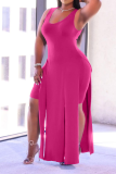 Red Sexy Solid High Opening U Neck Sleeveless Two Pieces