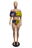 Yellow Sexy Print Split Joint Flounce Swimwears