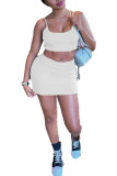 White Fashion Casual adult Ma'am Solid Two Piece Suits A-line skirt Sleeveless Two Pieces