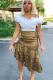 Gold PU Elastic Fly Mid Beading Hip skirt Skirts