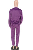 Purple Sportswear Print O Neck Long Sleeve Two Pieces