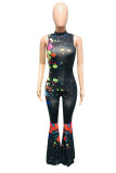 Black and red street Coloured drawing Polyester Sleeveless O Neck Jumpsuits