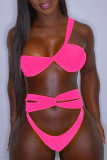 Rose Red Fashion Sexy Solid Hollowed Out Backless Swimwears