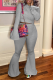 Grey Sexy Solid Patchwork O Neck Long Sleeve Two Pieces