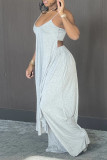 Light Coffee Sexy Casual Solid Backless Spaghetti Strap Sleeveless Two Pieces