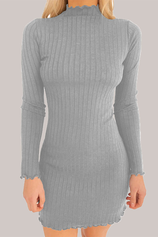 Grey Sexy Solid Patchwork Turtleneck Wrapped Skirt Dresses