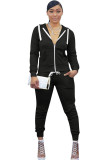 Black Polyester Casual Two Piece Suits Solid Patchwork pencil Long Sleeve Two-piece Pants Set