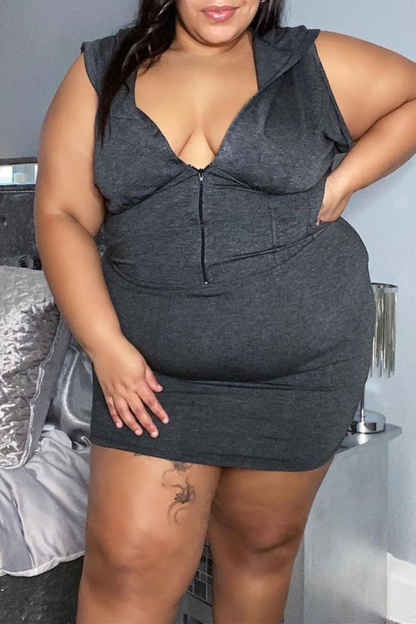 Grey Sexy Casual Solid Basic V Neck Sleeveless Dress