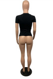 White Fashion Sexy Print Hollowed Out O Neck T-Shirts