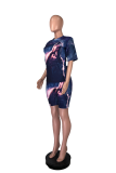 Silver Street Print Patchwork O Neck Short Sleeve Two Pieces
