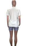 White Blends OL Print Eyes Printed Straight Short Sleeve Two Pieces