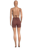 Red Fashion Sexy Solid Backless Spaghetti Strap Sleeveless Two Pieces