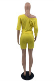 Yellow Fashion Casual Solid Basic V Neck Half Sleeve Two Pieces