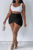 Black Sexy Casual Solid Asymmetrical Regular High Waist Skirt