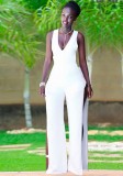 White Hollow Out Solid Casual Fashion Jumpsuits & Rompers