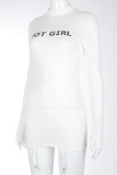 White Casual Letter Print O Neck Pencil Skirt Dresses