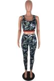 Camouflage Polyester Fashion Casual crop top Slim fit Two Piece Suits Camouflage Skinny Two-piece Pants Set