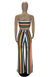 Multi-color Sexy Striped Patchwork Off the Shoulder Sleeveless Two Pieces