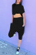 Black Fashion Casual Solid Basic O Neck Short Sleeve Two Pieces