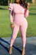 Pink Work Daily Solid Patchwork Flounce O Neck Long Sleeve Two Pieces