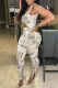 Apricot Fashion Sexy Print Hollowed Out U Neck Skinny Jumpsuits