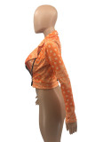 Orange Turndown Collar Print Long Sleeve Outerwear