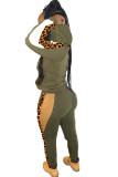 Black Casual Leopard Print Two Piece Suits Patchwork pencil Long Sleeve