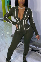 Army Green Sexy Polyester Solid Turndown Collar Long Sleeve Regular Sleeve Regular Two Pieces