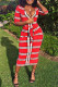 Red Sexy Plaid Striped With Belt V Neck Straight Dresses
