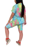 Pink Polyester Fashion Casual adult Patchwork Print Tie Dye Two Piece Suits Straight Short Sleeve Two Pieces