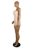 Pink Sexy Living Letter Embroidery Backless Strapless Skinny Romper