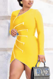 Red Sexy Solid Patchwork Zipper Collar Irregular Dress Dresses