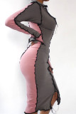 Grey Fashion Sexy Solid Patchwork V Neck Long Sleeve Dresses