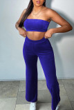 Blue Sexy Casual Solid Backless Strapless Sleeveless Two Pieces