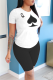 Black Casual Print Patchwork O Neck Short Sleeve Two Pieces