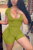 Black Fashion Sexy Patchwork bandage Solid Short Sleeve V Neck Rompers