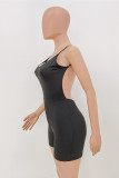 Black Fashion Sexy Solid Backless Spaghetti Strap Skinny Romper