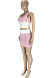 Pink Sexy Color Block Split Joint Square Collar Sleeveless Two Pieces
