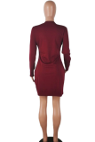 Red Sexy Solid Patchwork Zipper Collar Irregular Dress Dresses
