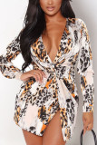 Leopard Print Work Daily Print V Neck Pencil Skirt Dresses