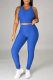 Blue Sportswear Solid Patchwork O Neck Sleeveless Two Pieces
