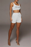 White Casual Sportswear Letter Embroidered U Neck Sleeveless Two Pieces