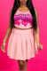 Pink Sexy Casual Letter Print Vests U Neck Sleeveless Two Pieces