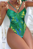 Yellow Sexy Print Patchwork Chains Swimwears Two Pieces