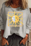 Grey Sweet Print Pullovers O Neck Tops